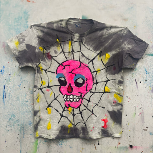 PINK SKULL WITH SPIDERWEB